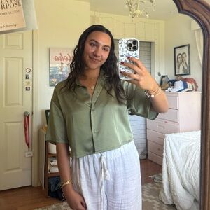 Green Cropped Abercrombie Button Up Shirt